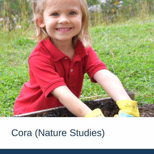 Cora, getting hands into the dirt in Nature Studies
